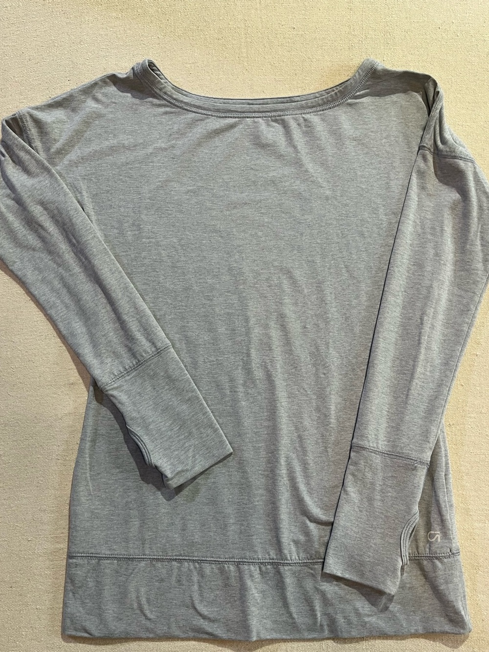 GapFit Brushed Tech Jersey Long Sleeve Boatneck Top, Heather Grey, Sz XS